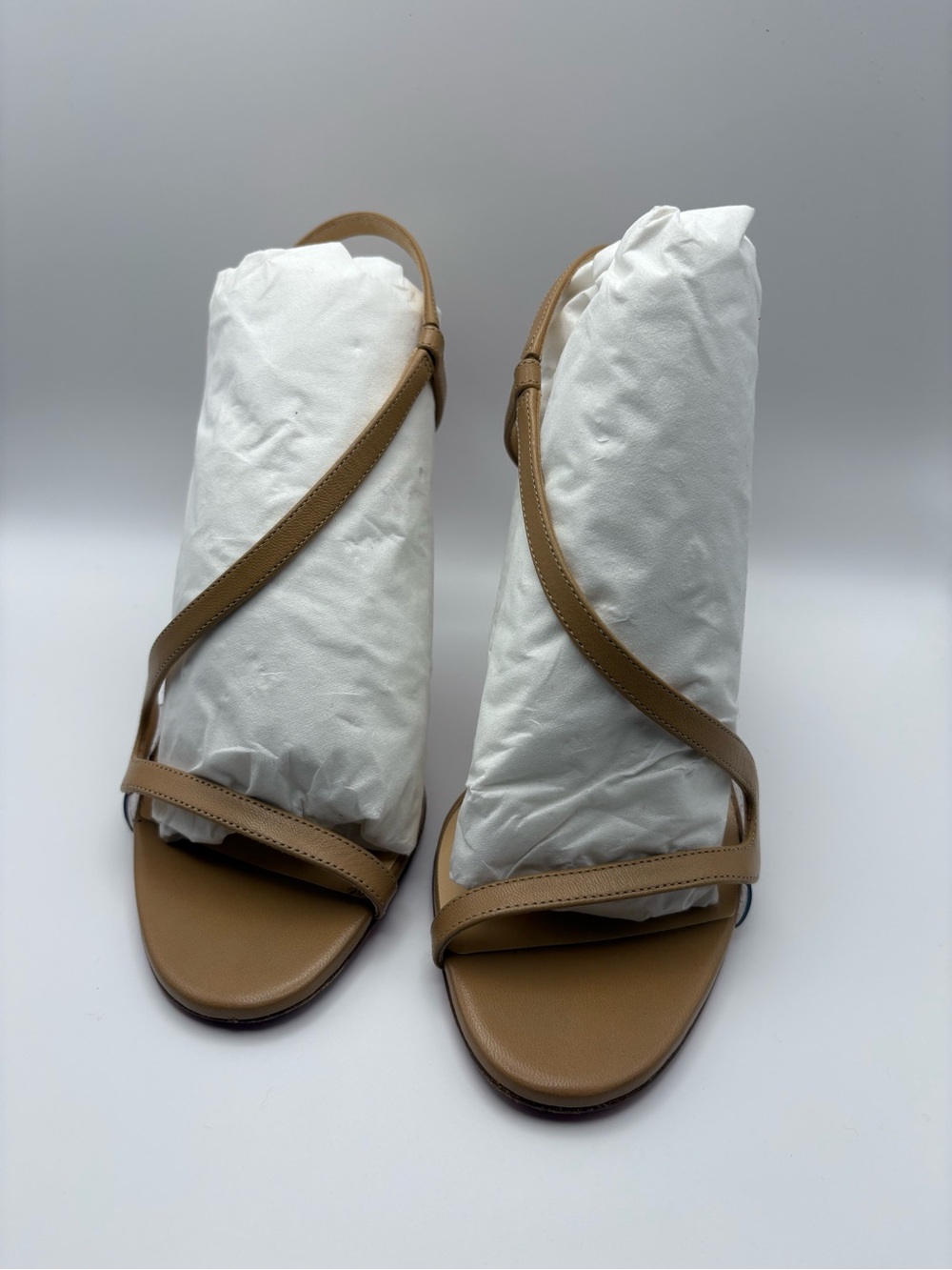 Christian Louboutin Rosalie 100 mm - Tan Leather Crisscross Slingback Heels - Picture 9 of 12
